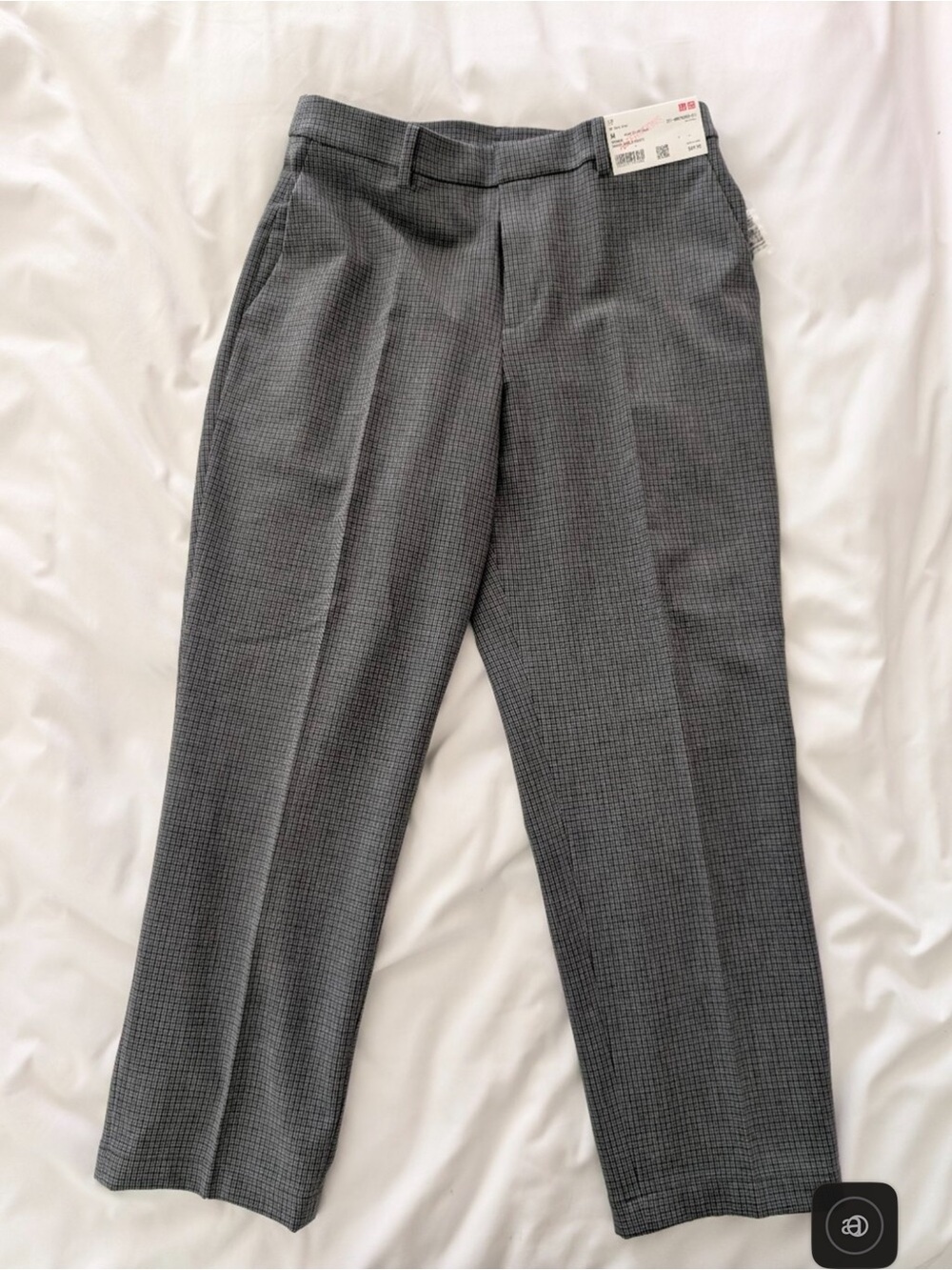 Uniqlo Gray Checked Straight-Leg Dress Pants